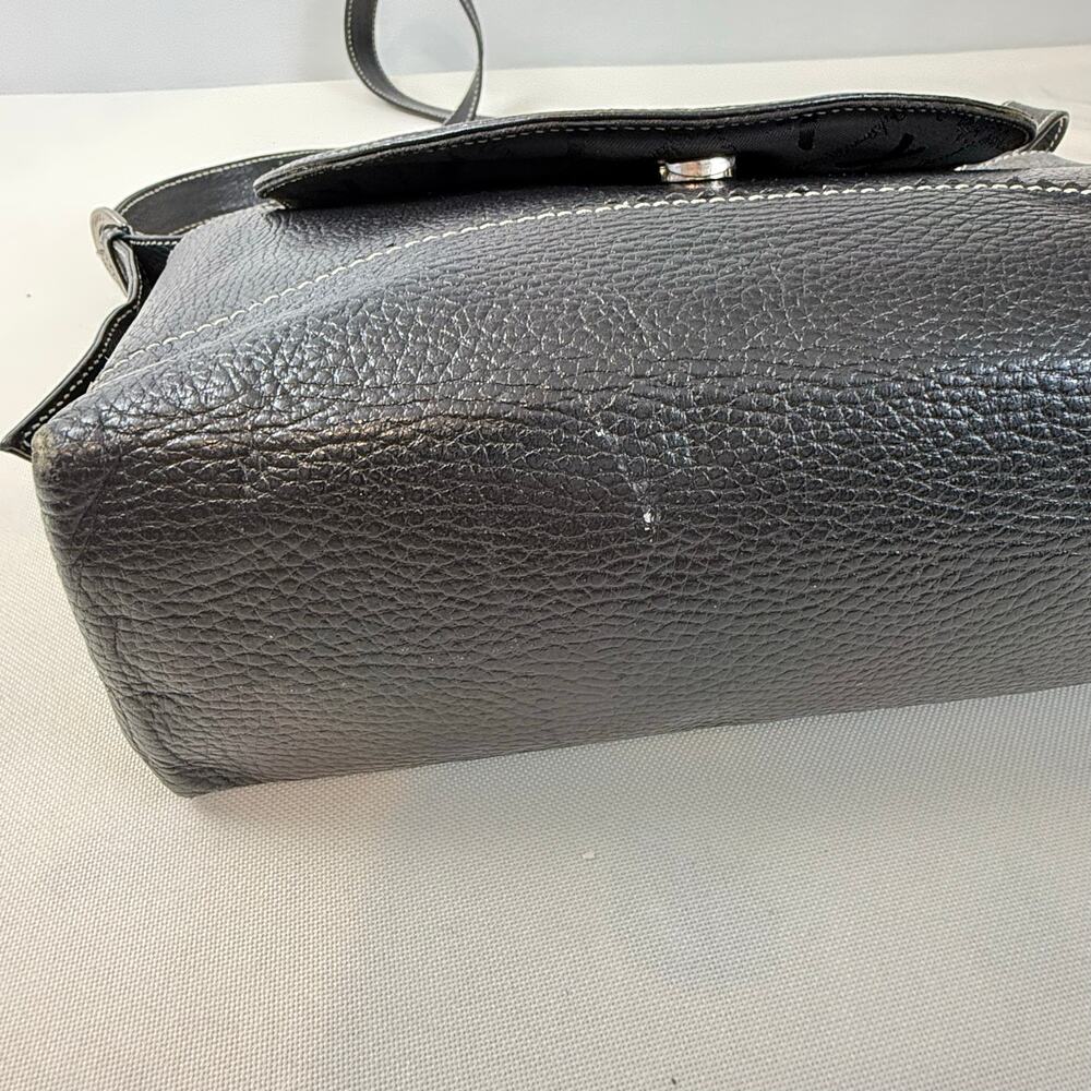 Vintage Black Shoulder Bag Embossed Logo Adjustable Strap with silvertone buckle - Picture 12 of 16